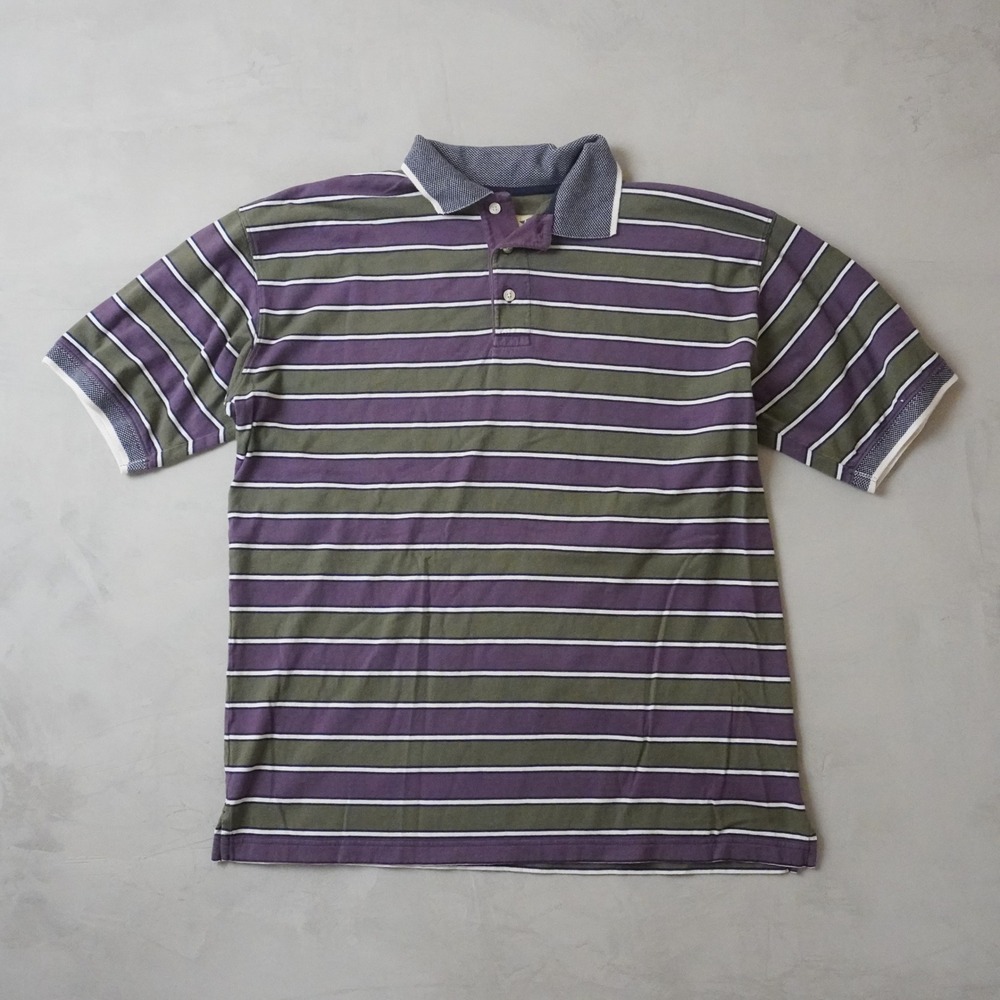 Vintage Duck Head Tour Mens Large Striped Polo Shirt Purple Green Short Sleeve L